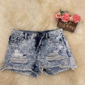 Distressed high waisted jean shorts